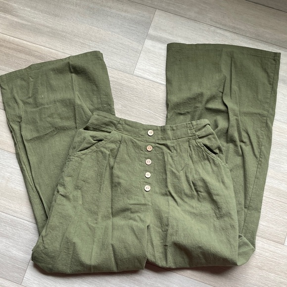 Army green linen pants - Picture 1 of 5